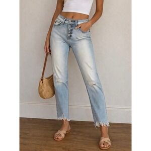 KanCan Light Wash High Rise Distressed Skinny Jeans Womens 11/29 Raw Hem